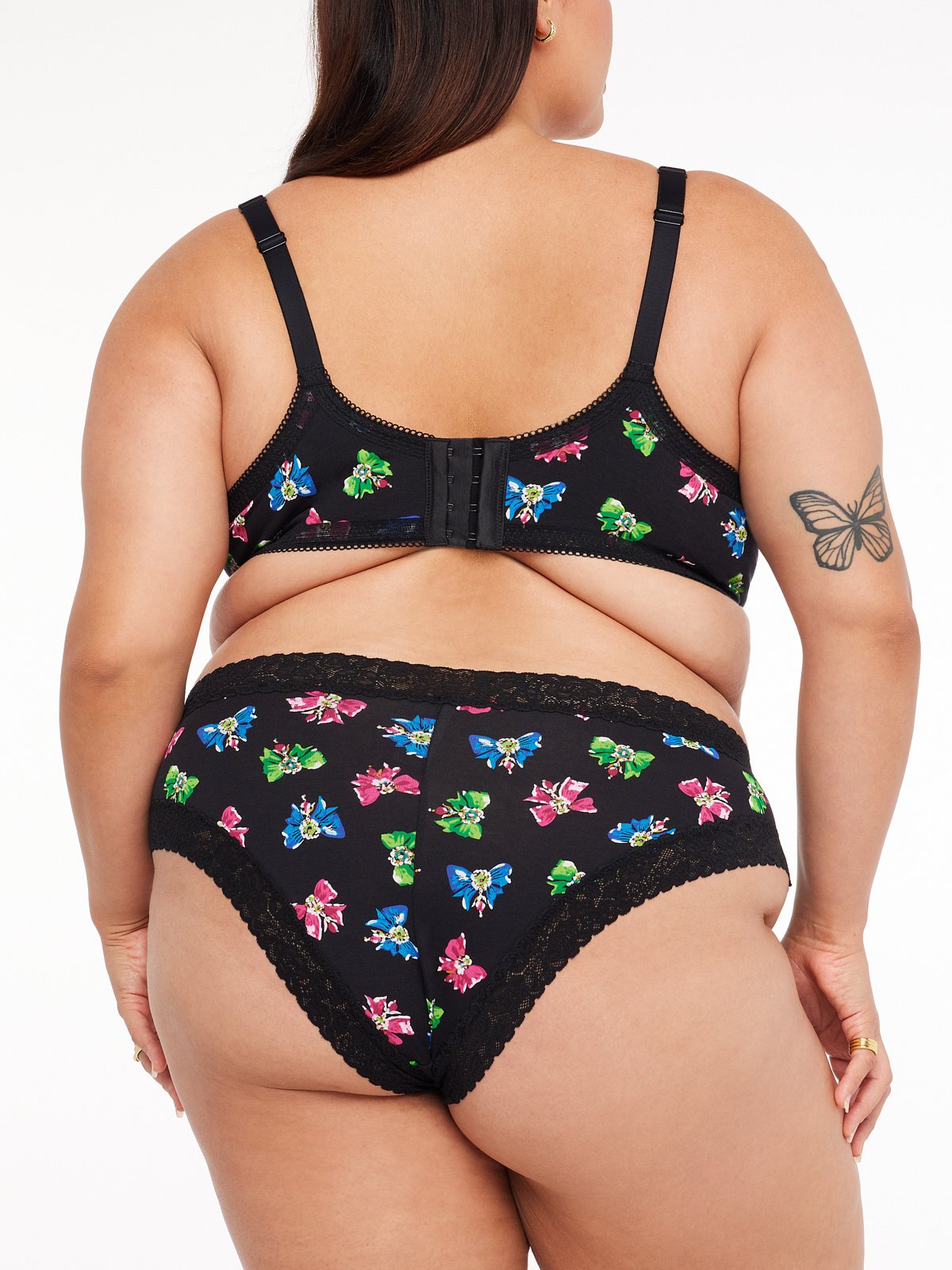 Cotton Essentials Lace-Trim Cheeky Knickers in Black & Multi
