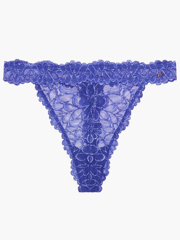 Lace thong in blue and black