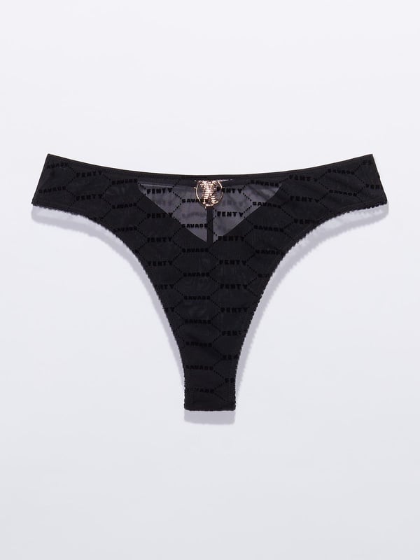 Flocked Logo Brazilian Panty in Black | SAVAGE X FENTY