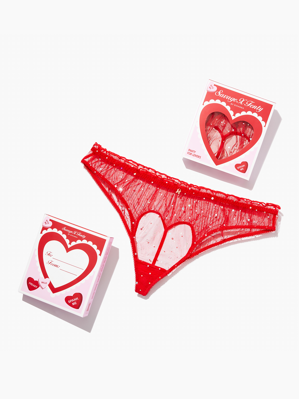 Sparkle Puff Cut-Out Bikini Panty + Valentine Box in Red