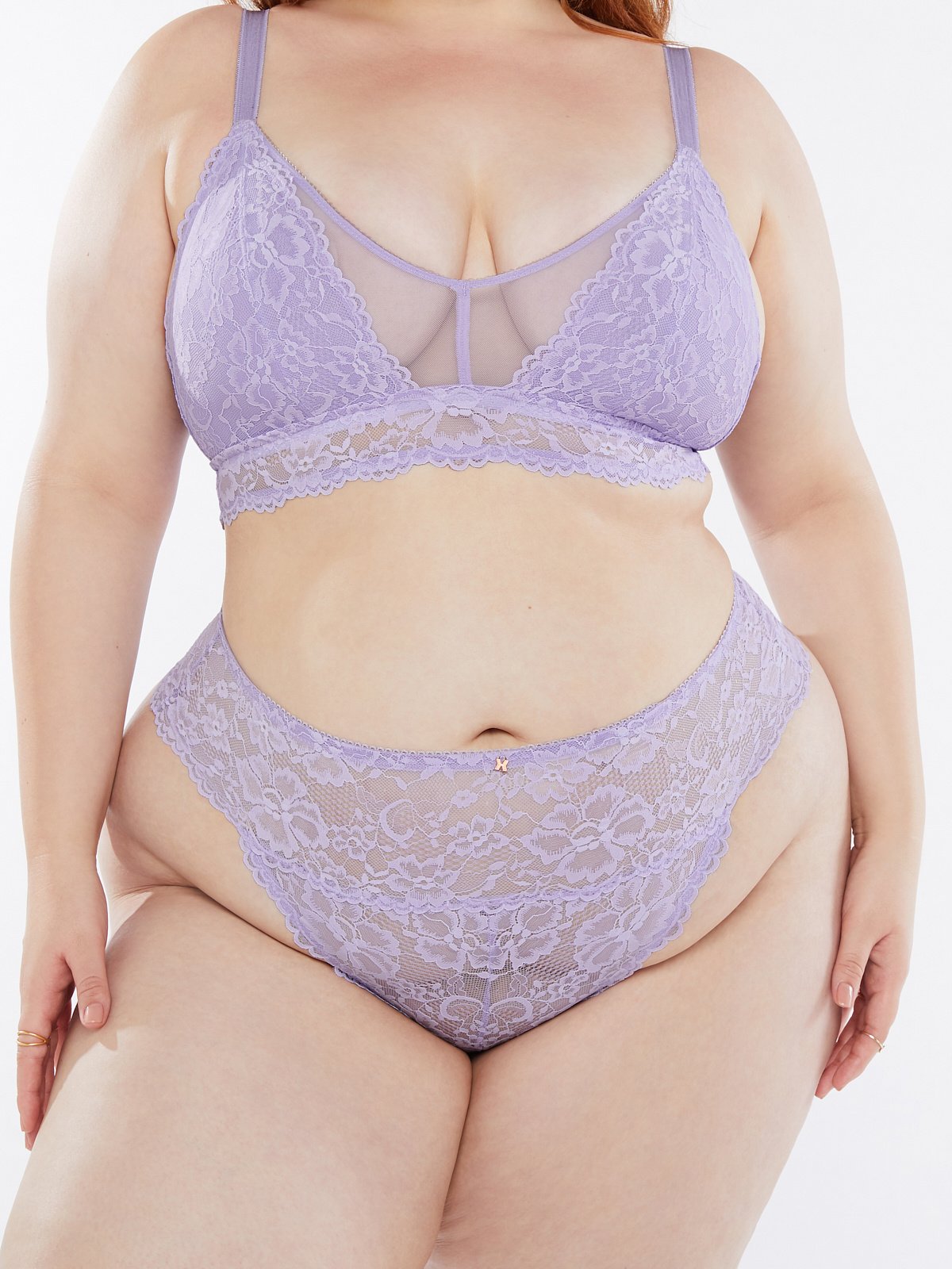 Floral Lace High-Waist Thong in Purple