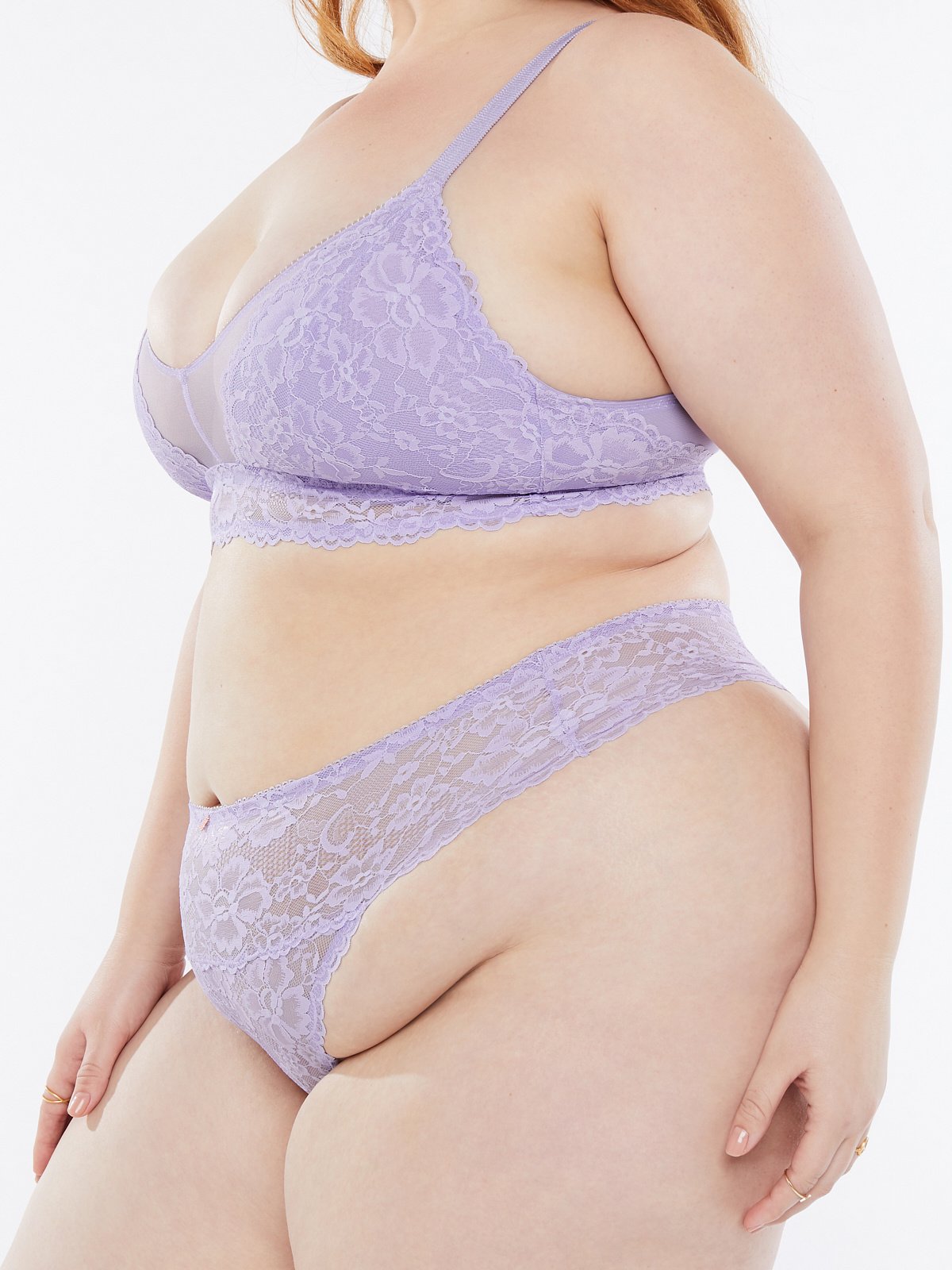 Floral Lace High-Waist Thong in Purple