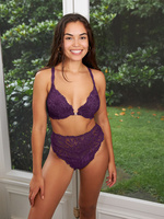 Romantic Corded Lace High-Waist Thong Panty in Purple