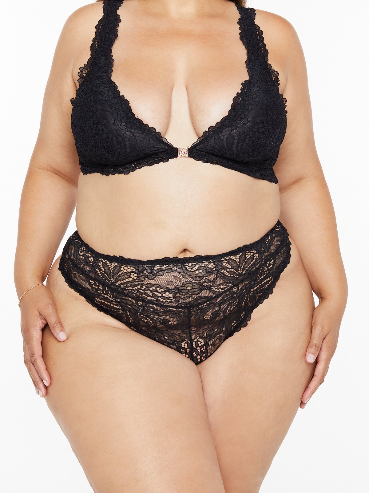 Romantic Corded Lace High-Waist Thong in Black