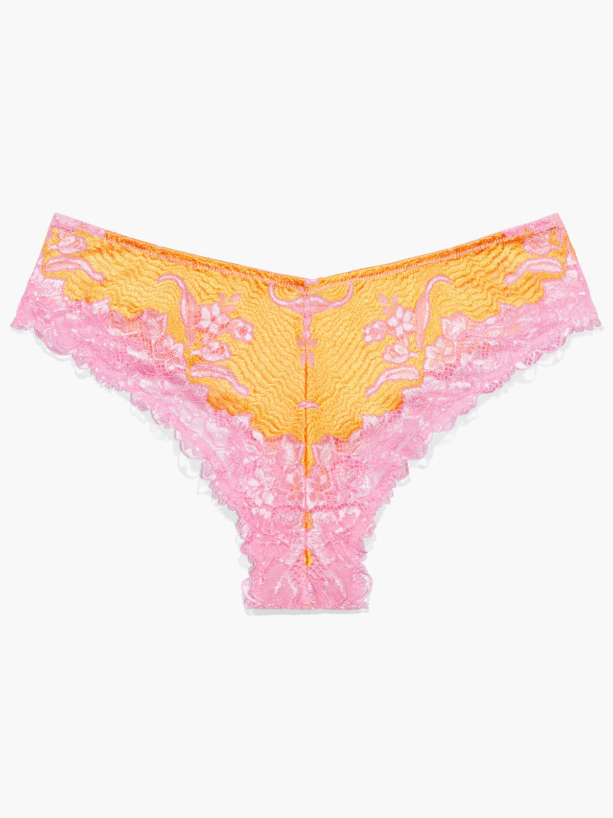 Lace'd Up Padded Low Balconette Bra in Multi & Orange & Pink