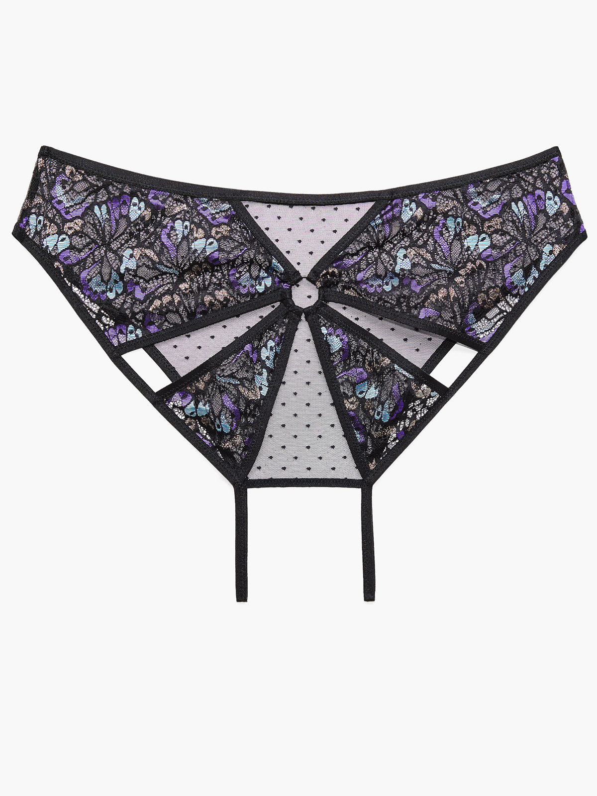 Butterfly Wings Lace & Mesh Crotchless Panty in Multi