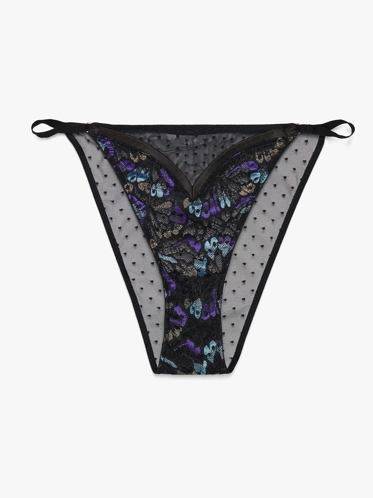 Butterfly Wings Lace & Mesh String Bikini Knickers in Black & Multi ...