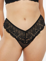 Deco Glass Lace Thong Panty in Black