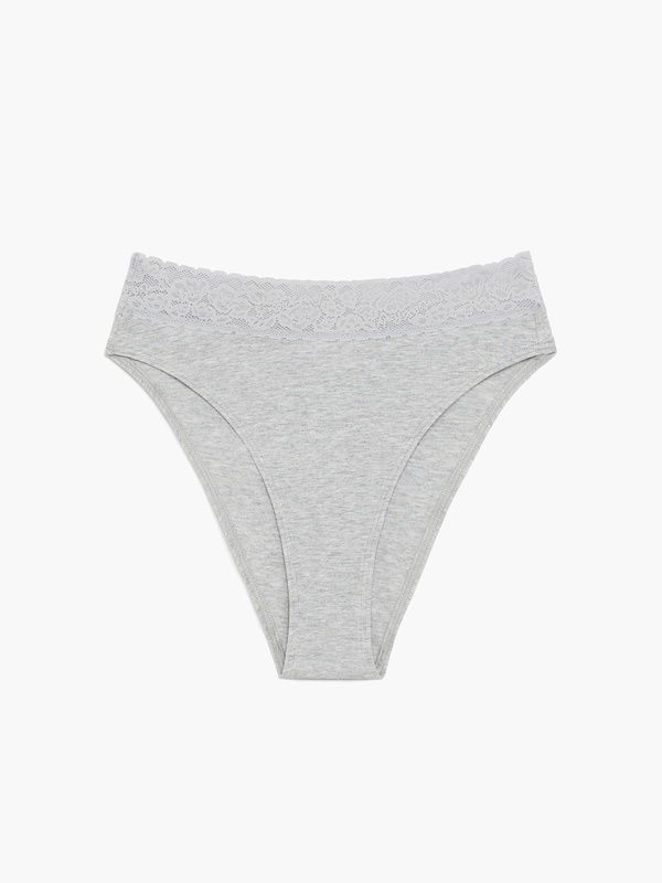 Cotton Essentials Lace-Trim High-Leg Bikini Panty in Grey | SAVAGE X FENTY