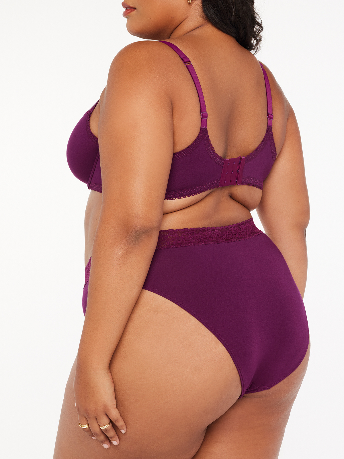Cotton Essentials Lace-Trim High-Leg Bikini Panty in Purple