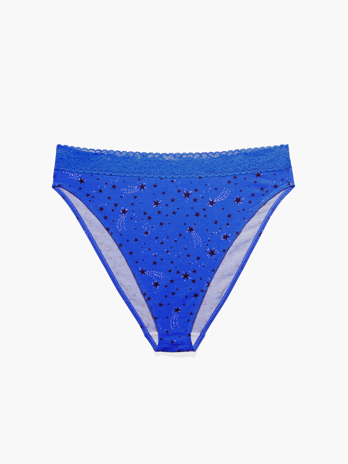 Cotton Essentials Lace-Trim High-Leg Bikini Panty in Blue
