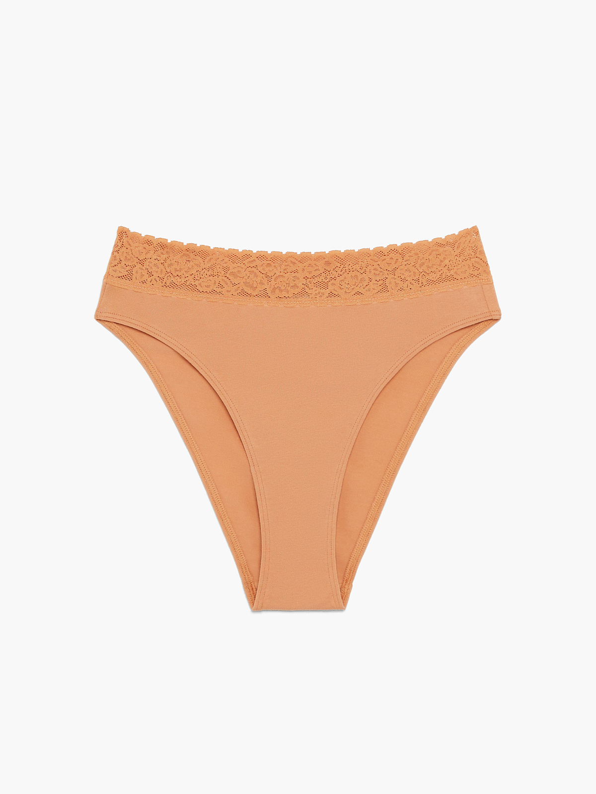 Cotton Essentials Lace-Trim High-Leg Bikini Panty in Nude & Orange