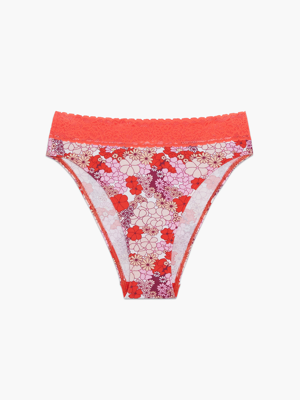Cotton High-Leg Brief Panty With Lace Trim