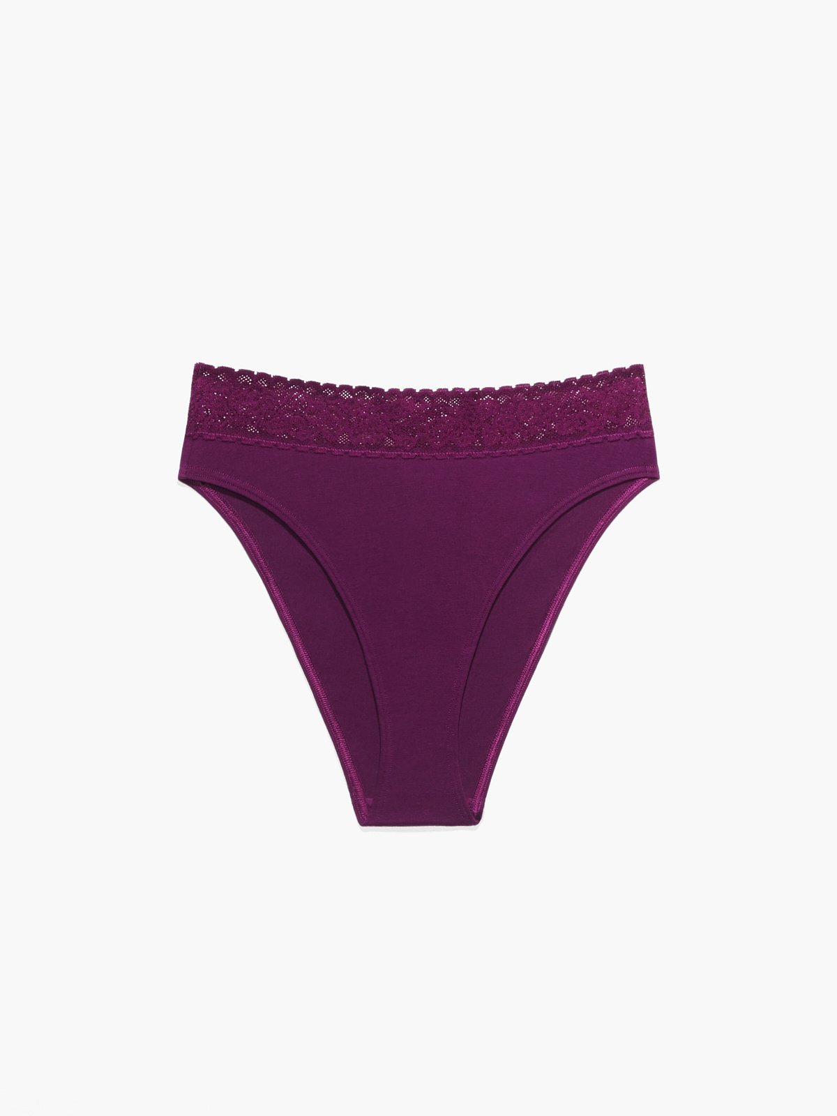 Cotton Essentials Lace-Trim High-Leg Bikini Panty in Purple