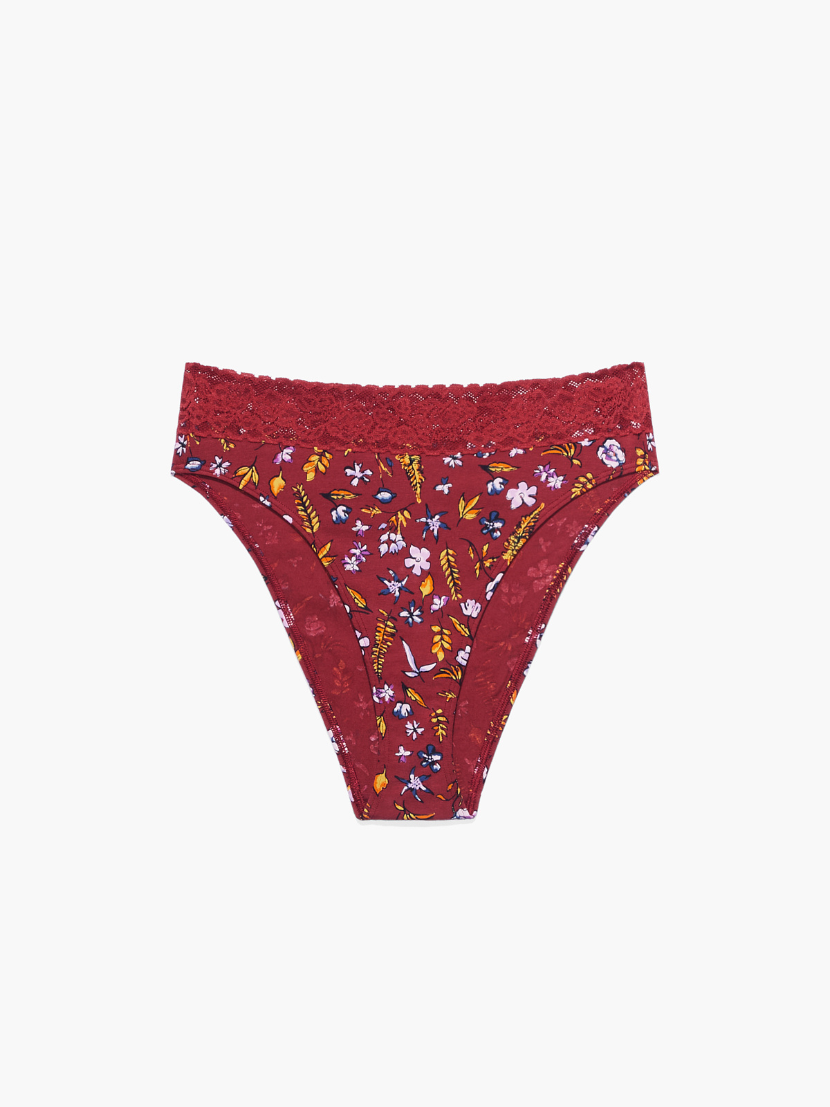 Cotton Essentials Lace-Trim High-Leg Bikini Panty in Multi & Red