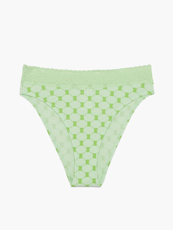 Cotton Essentials Lace-Trim High-Leg Bikini Panty in Green | SAVAGE X FENTY