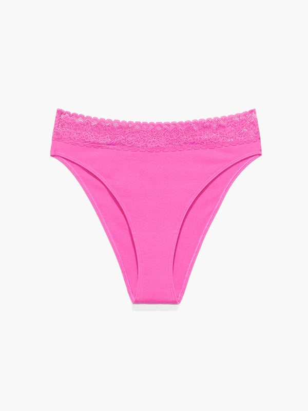 Cotton Essentials Lace-Trim High-Leg Bikini Panty in Pink | SAVAGE X FENTY