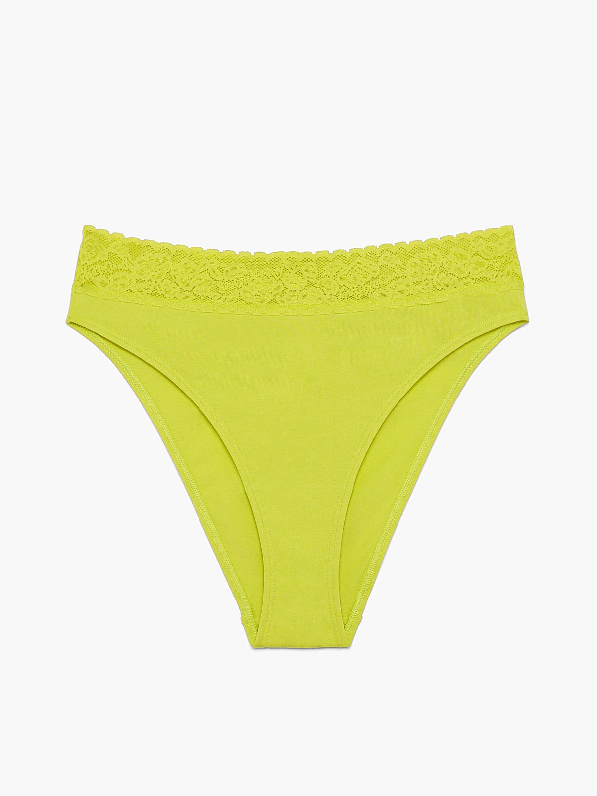Cotton Essentials Lace-Trim High-Leg Bikini Panty in Yellow