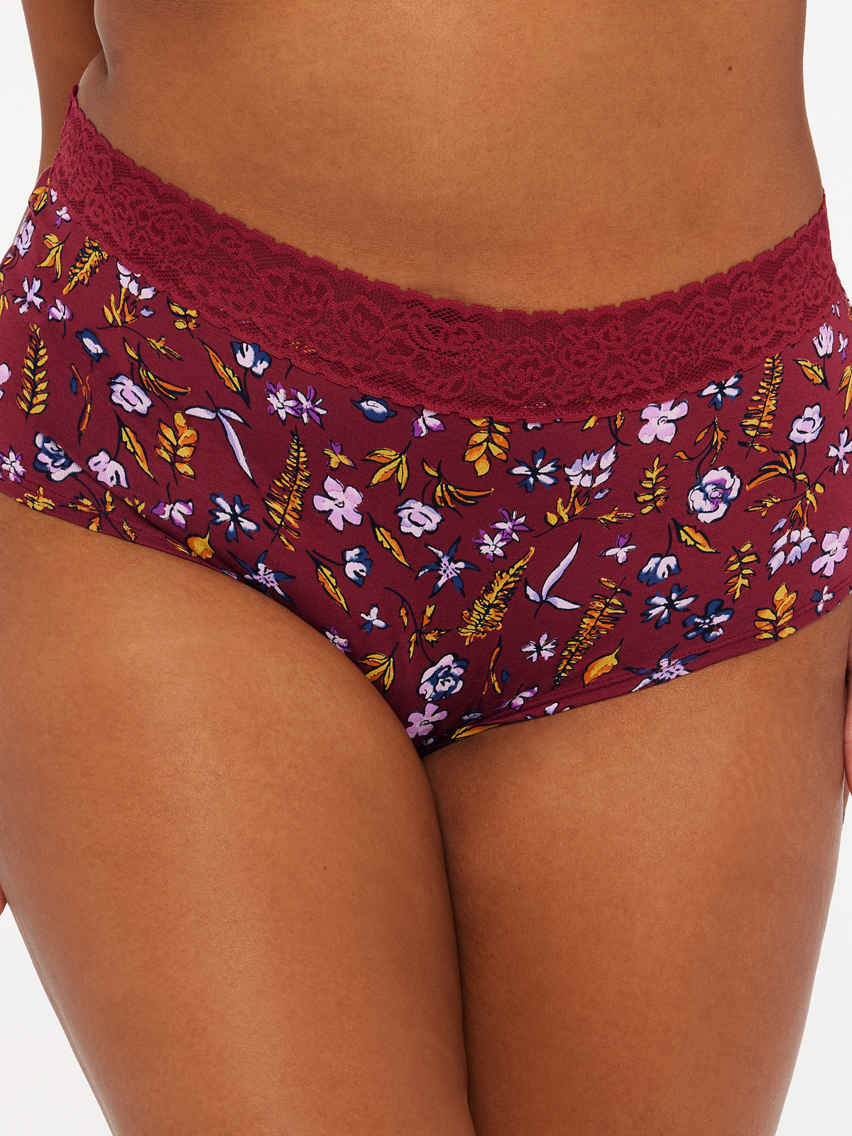 Cotton Essentials Lace-Trim Boy Short Panty in Multi & Red