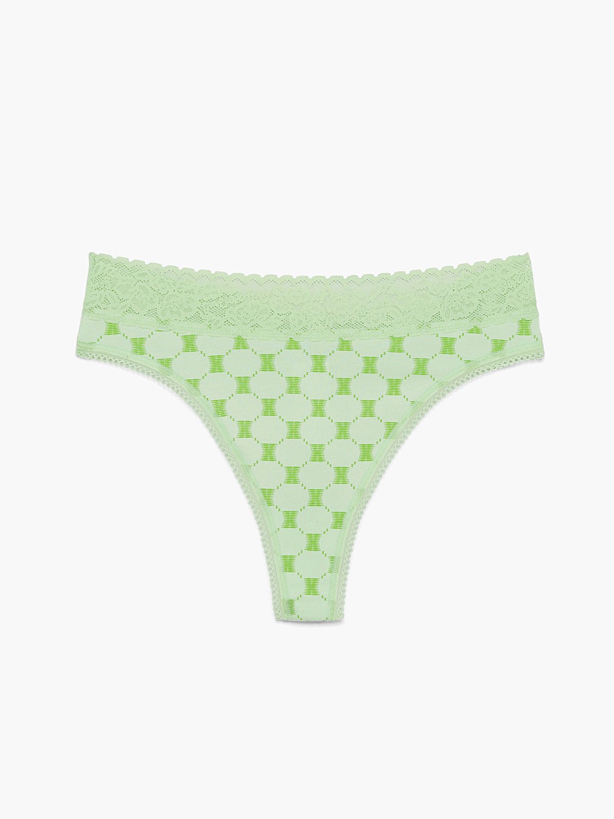 Cotton Essentials Lace-Trim Mid-Rise Thong Panty in Green