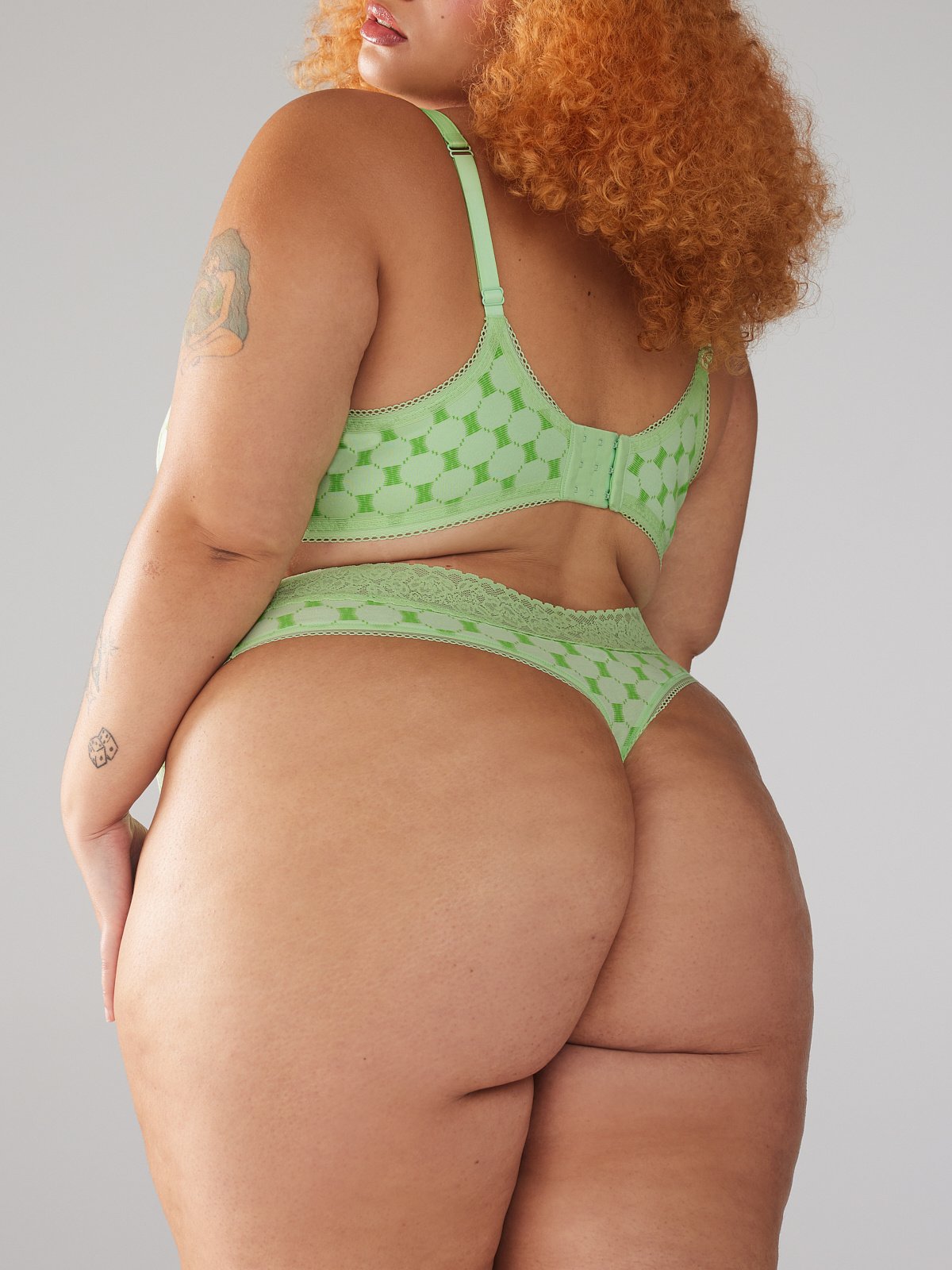 Cotton Essentials Lace-Trim Mid-Rise Thong Panty in Green | SAVAGE X FENTY