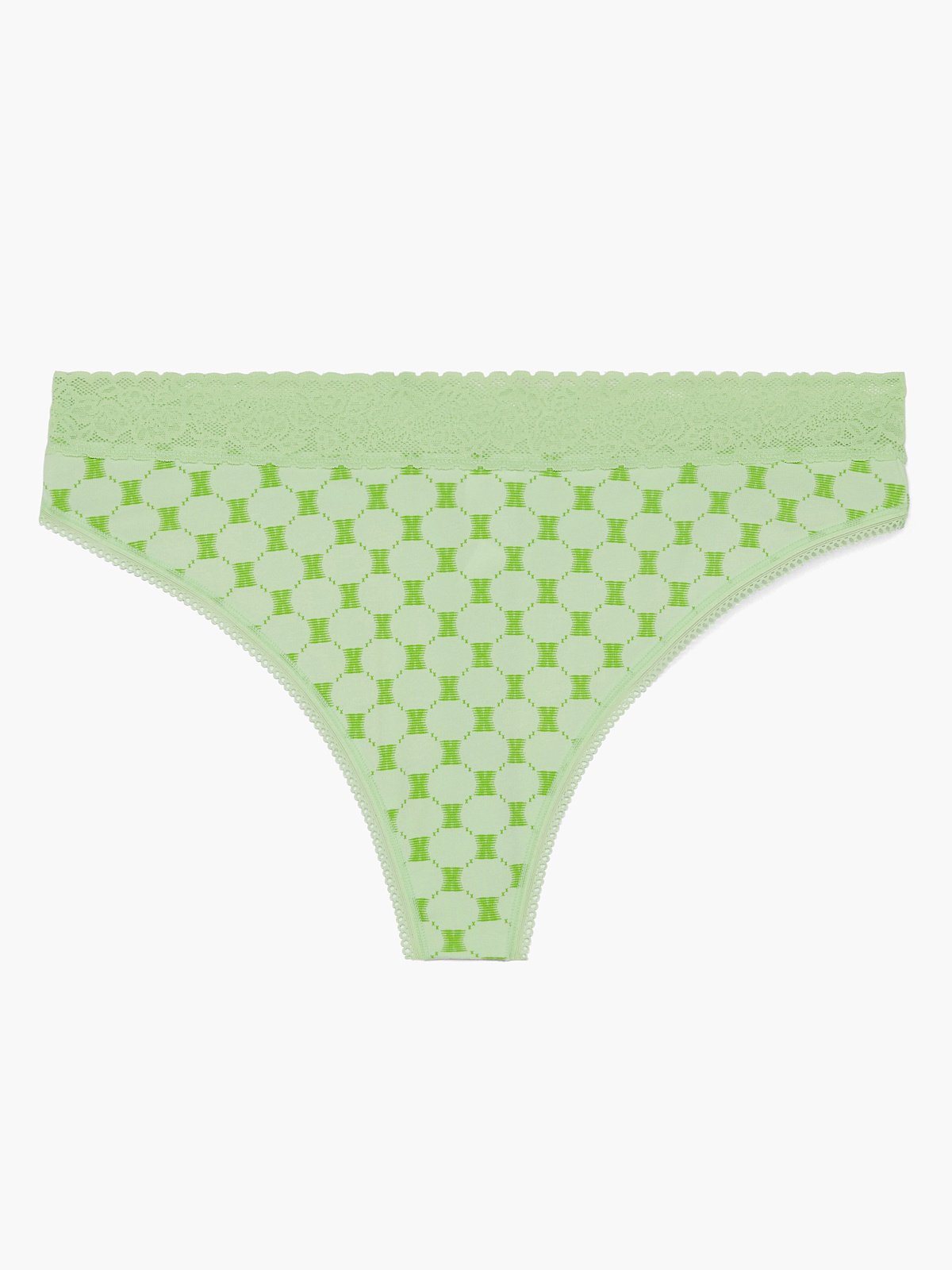 Cotton Essentials Lace-Trim Mid-Rise Thong Panty in Green | SAVAGE X FENTY