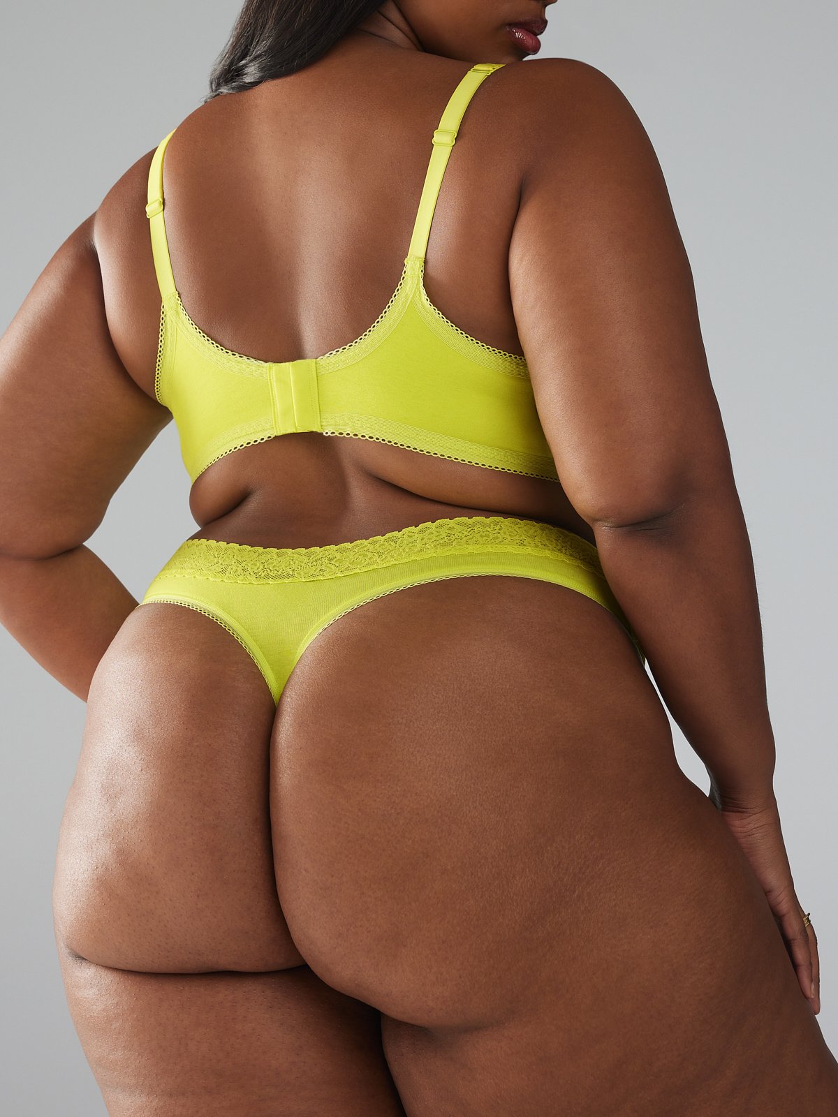Cotton Essentials Lace-Trim Mid-Rise Thong Panty in Yellow