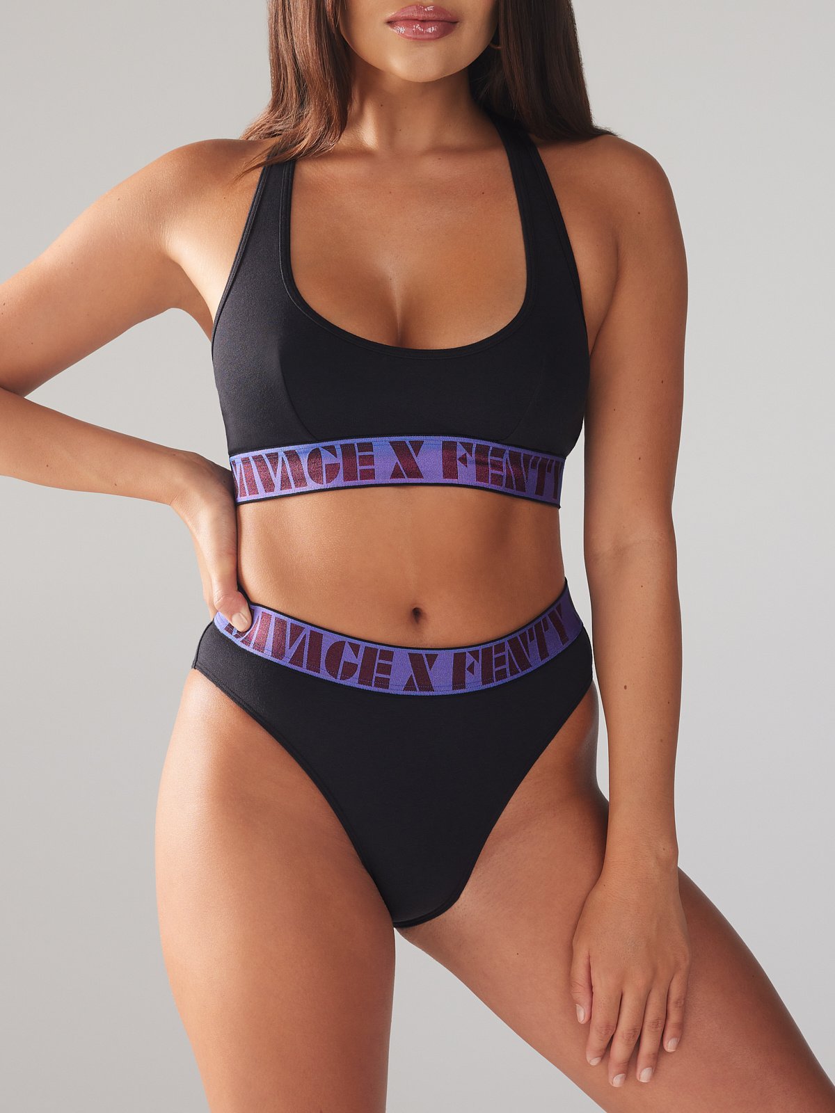 Savage x Fenty Cotton Essentials Lace-Trim High-Leg Bikini Underwear (Panties) Panty Pink/Purple Size 1x | by Rihanna