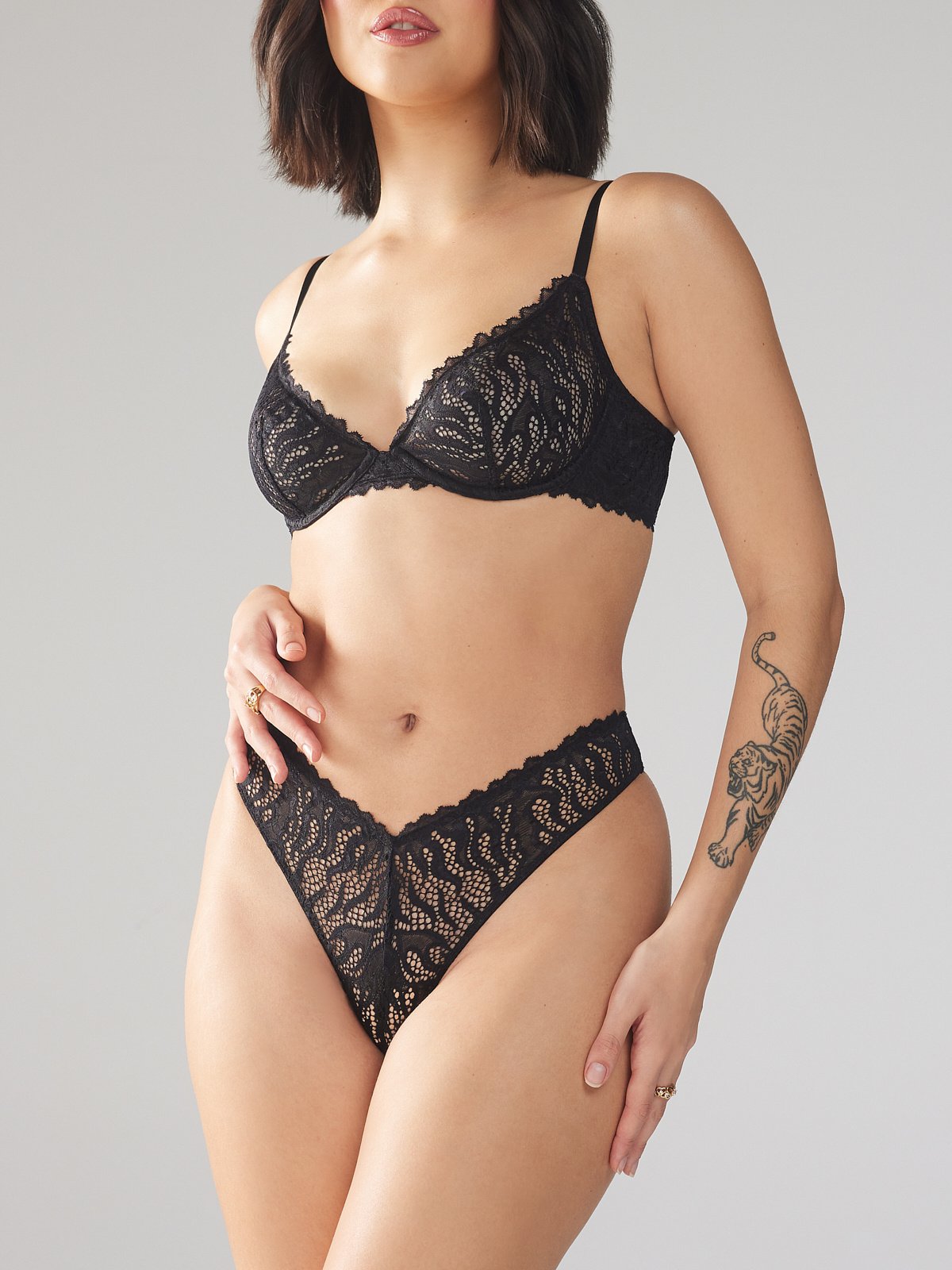 Fast Lane Lace Thong Knickers in Black