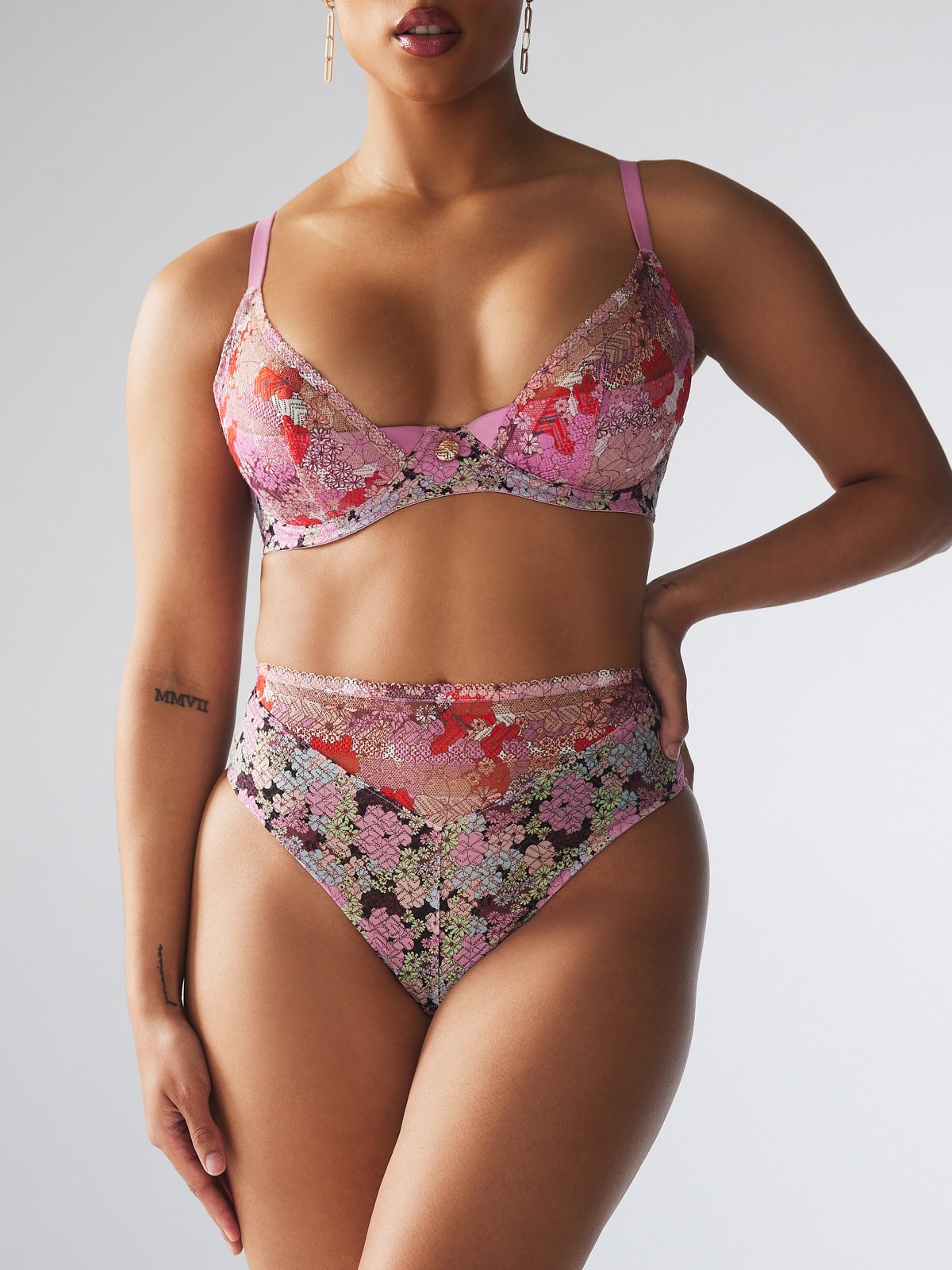 Penthouse Sweet Lace Triangle Bralette in Multi & Pink