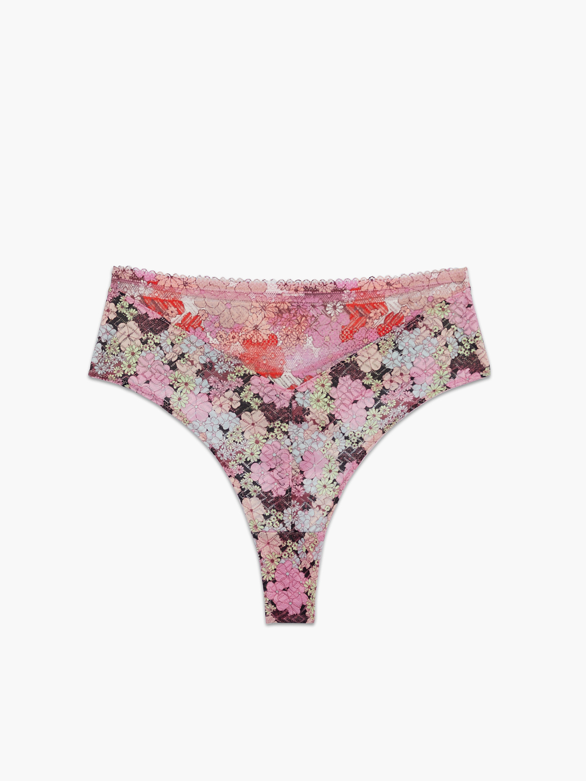 Penthouse Sweet Lace High-Waist Thong Panty in Multi & Pink