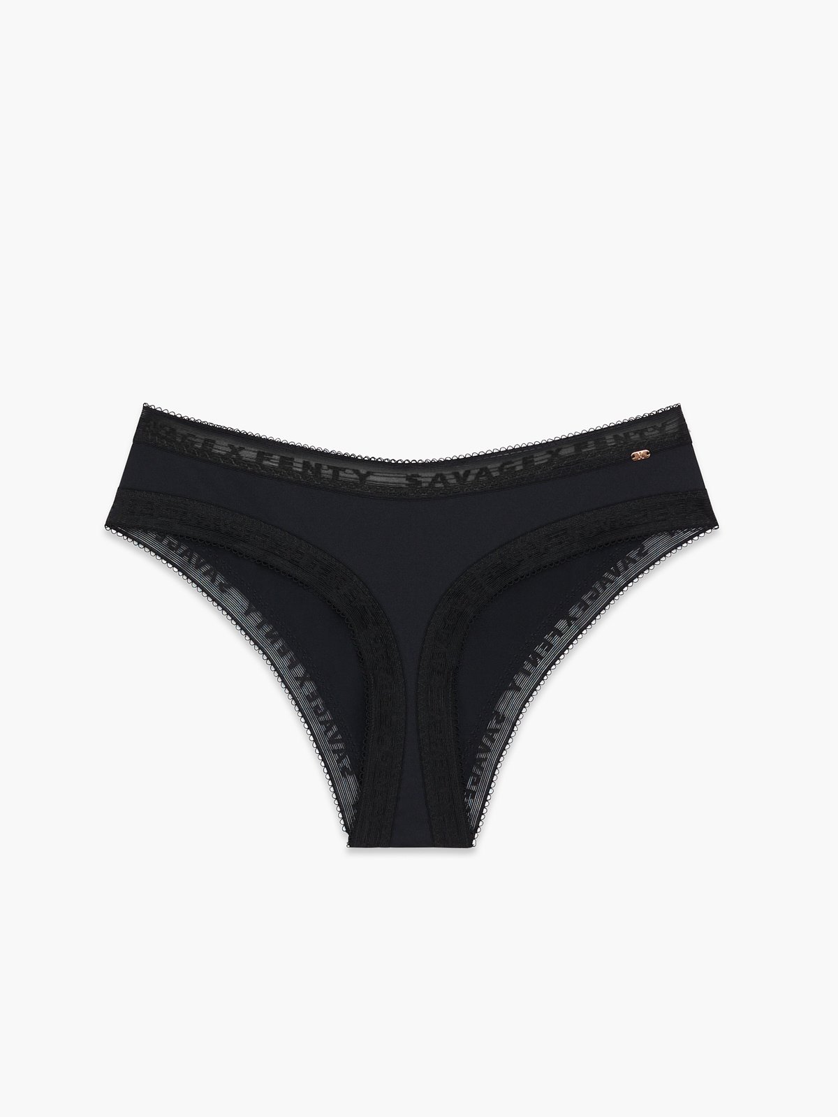 Microfiber and Lace Trim Cheeky Panty - Black