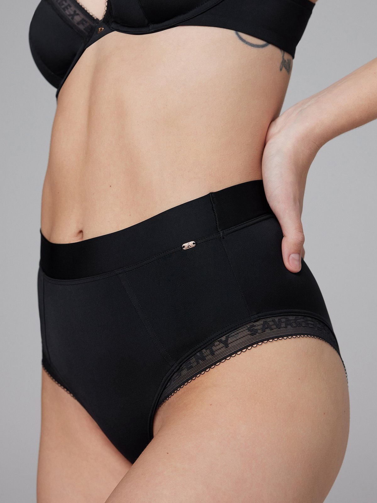 NEW Microfiber Logo-Trim High-Waist Cheeky Panty in Black