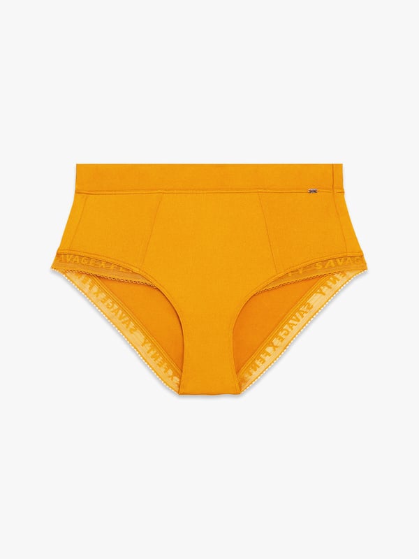 NEW Microfiber Logo-Trim High-Waist Cheeky Panty in Gold & Yellow ...