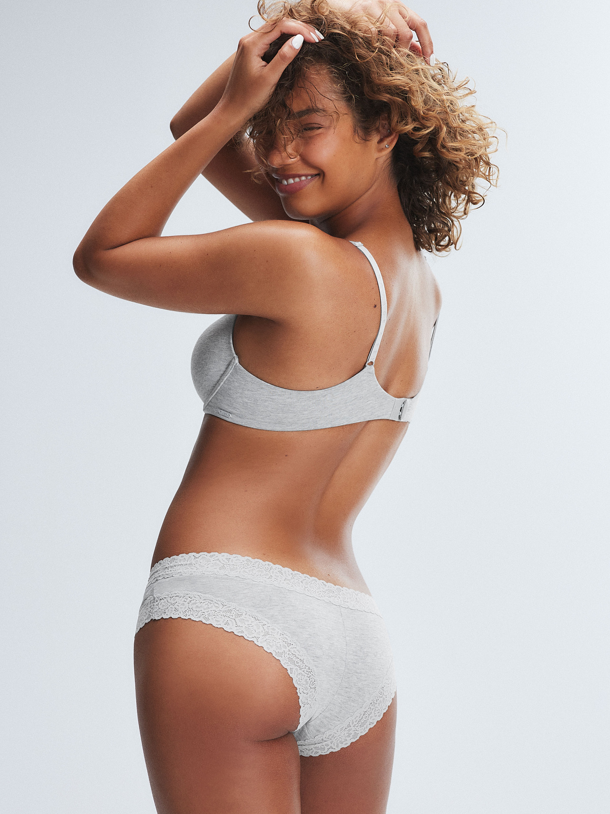 Cotton Essentials Lace-Trim Cheeky Panty in Grey & Silver | SAVAGE X FENTY