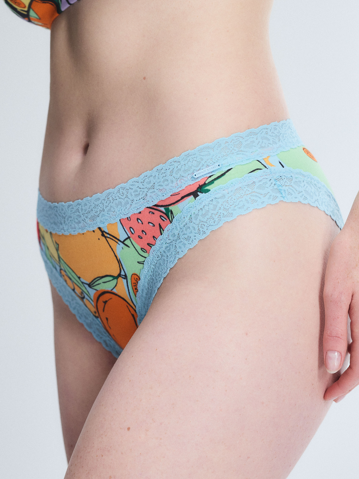 Cotton Essentials Lace-Trim Cheeky Panty in Blue & Multi | SAVAGE X FENTY