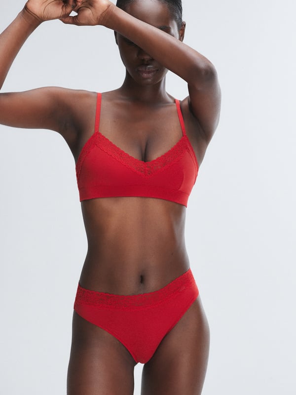 Cotton Essentials Lace-Trim Mid-Rise Thong Panty