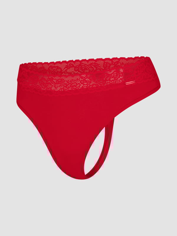 Cotton Essentials Lace-Trim Mid-Rise Thong Panty