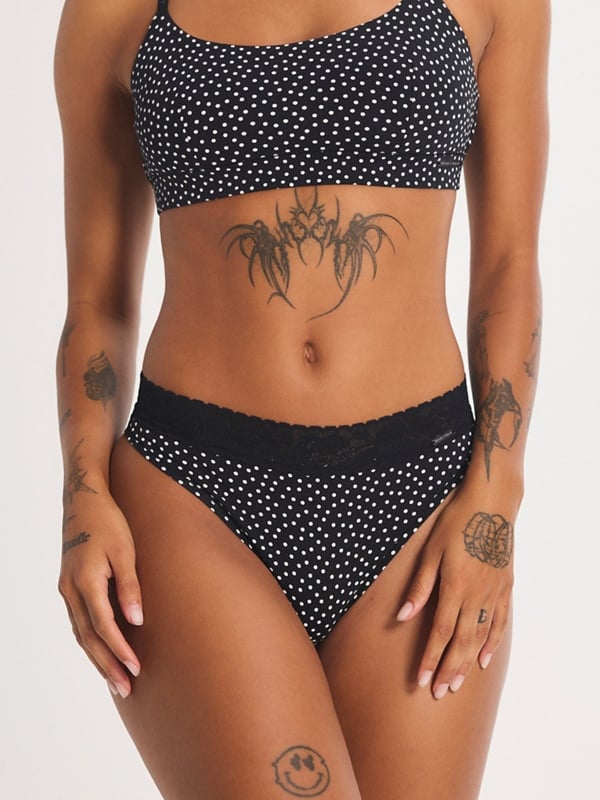 Cotton Essentials Lace-Trim Thong Panty