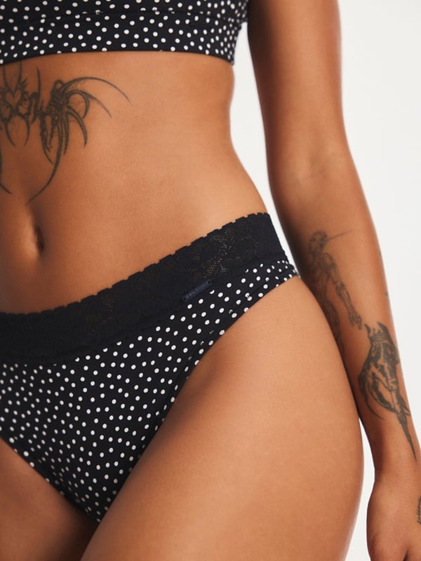 Cotton Essentials Lace-Trim Thong Panty