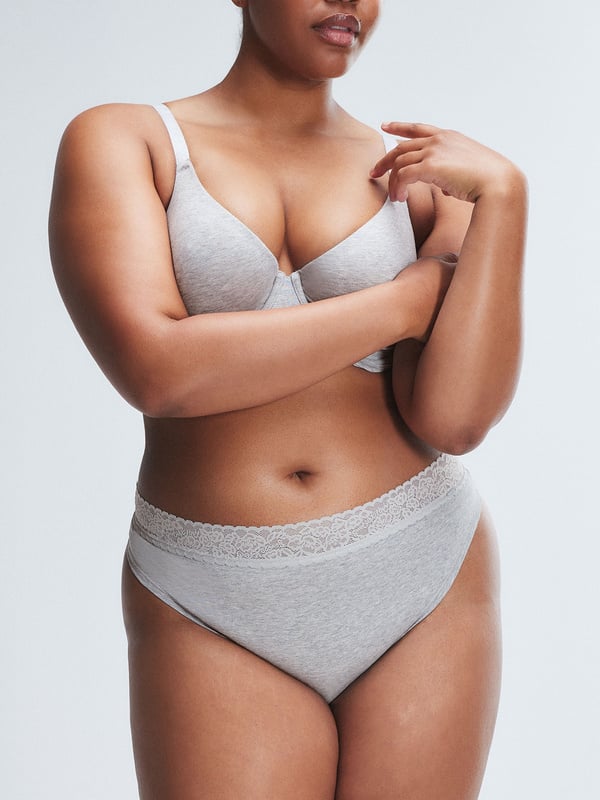 Cotton Essentials Lace-Trim Mid-Rise Thong Panty