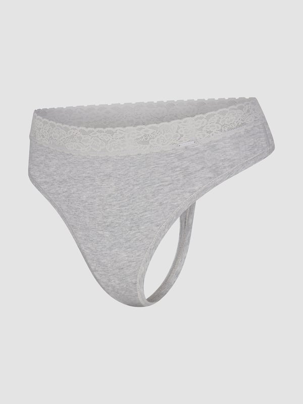 Cotton Essentials Lace-Trim Mid-Rise Thong Panty