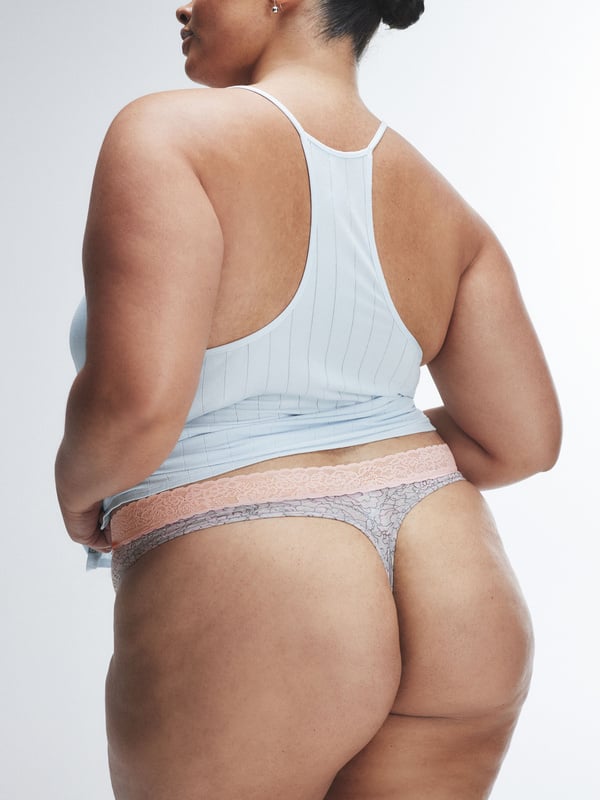 Cotton Essentials Lace-Trim Mid-Rise Thong Panty