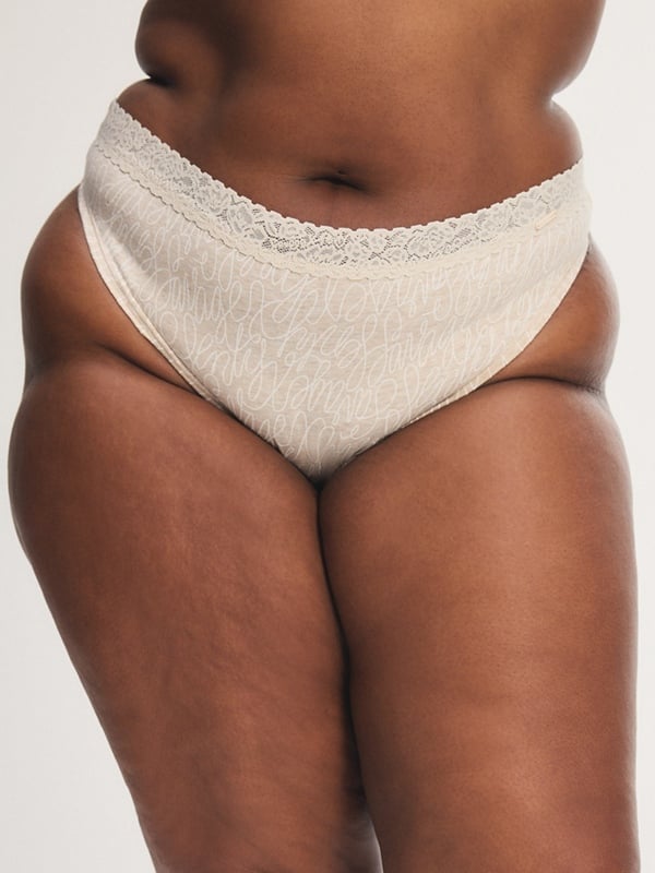 Cotton Essentials Lace-Trim Thong Panty