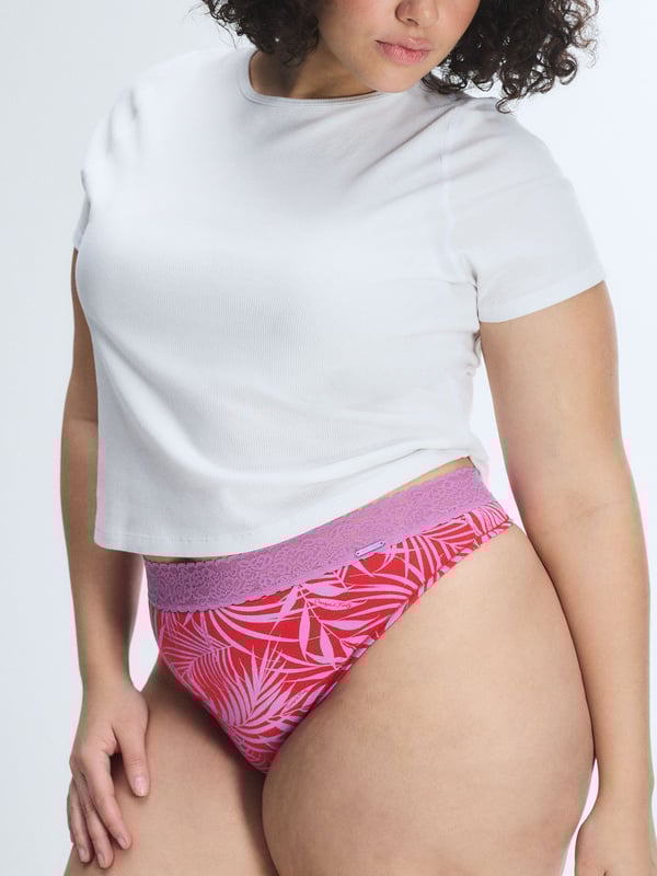 Cotton Essentials Lace-Trim Mid-Rise Thong Panty