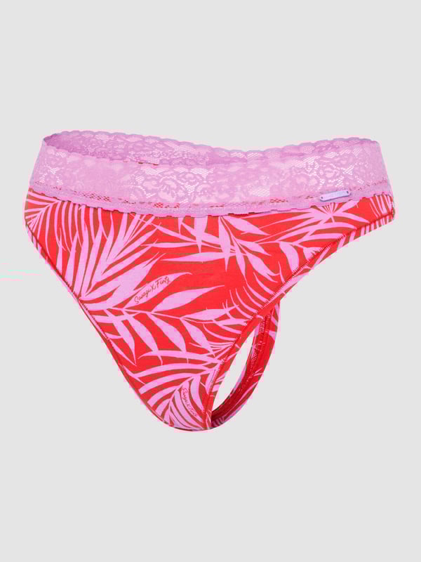 Cotton Essentials Lace-Trim Mid-Rise Thong Panty