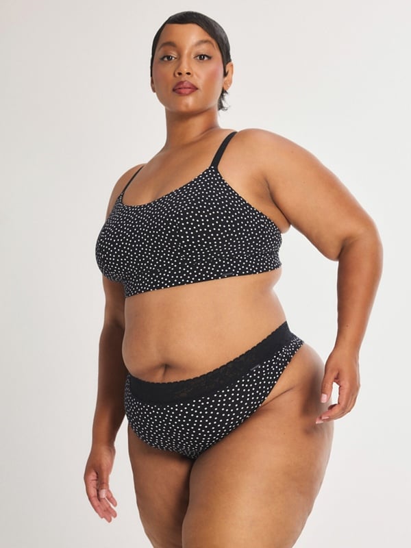 Cotton Essentials Lace-Trim Thong Panty