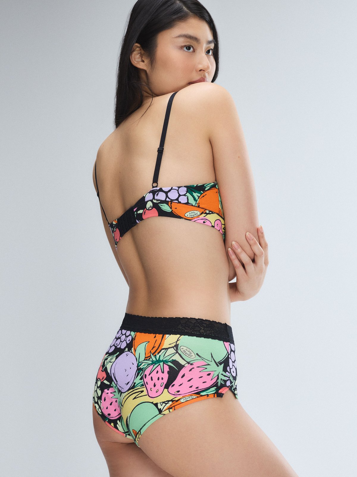 Cotton Essentials Lace-Trim Shortie Panty in Black & Multi | SAVAGE X FENTY