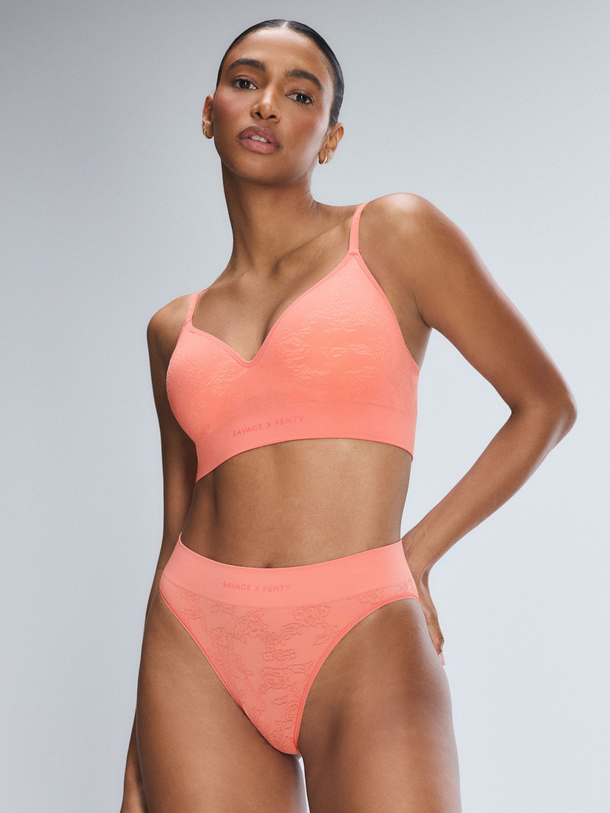 Seamless Floral High-Waist Bikini Panty in Pink | SAVAGE X FENTY