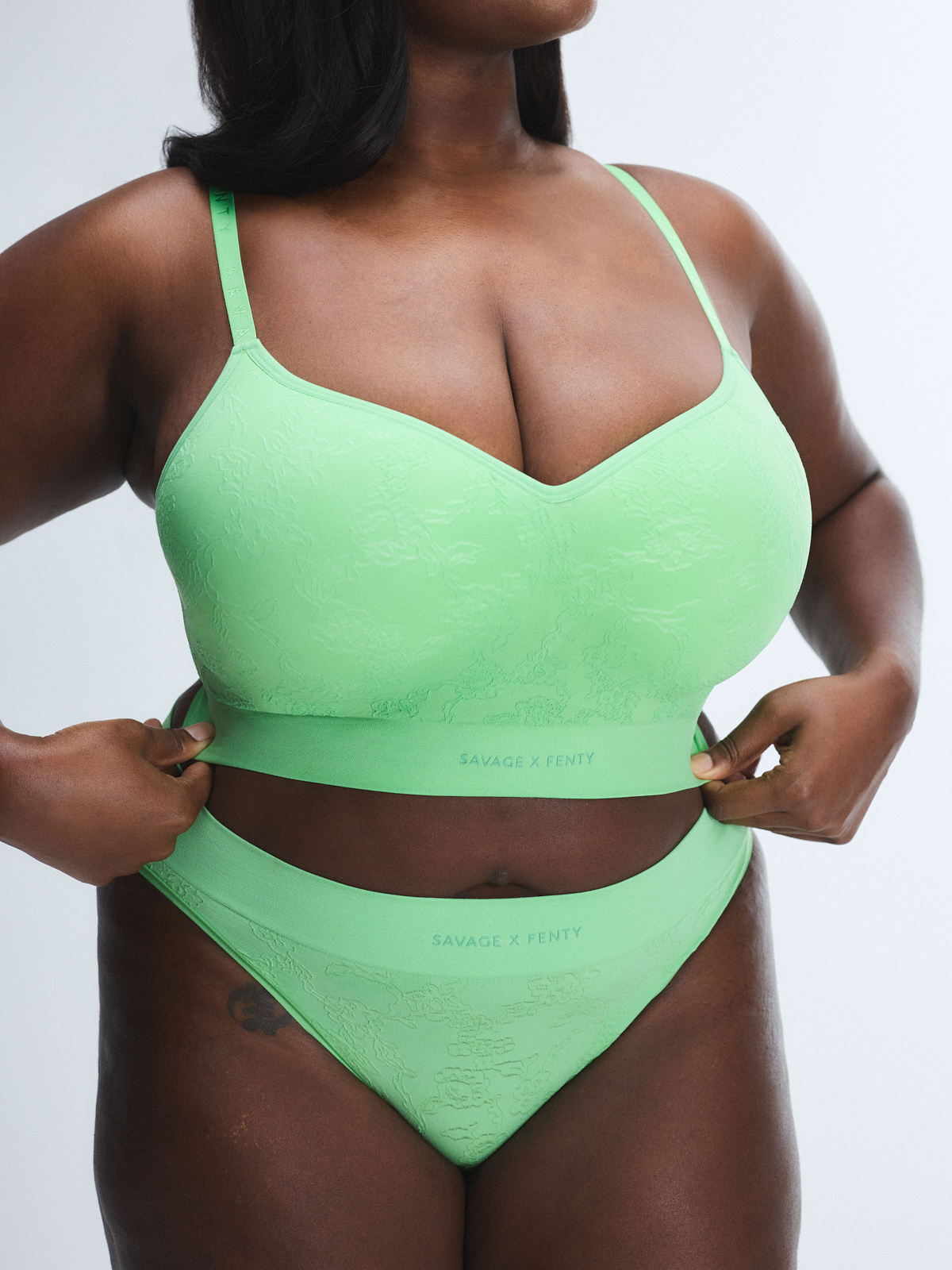 Seamless Floral High-Waist Bikini Panty in Green | SAVAGE X FENTY